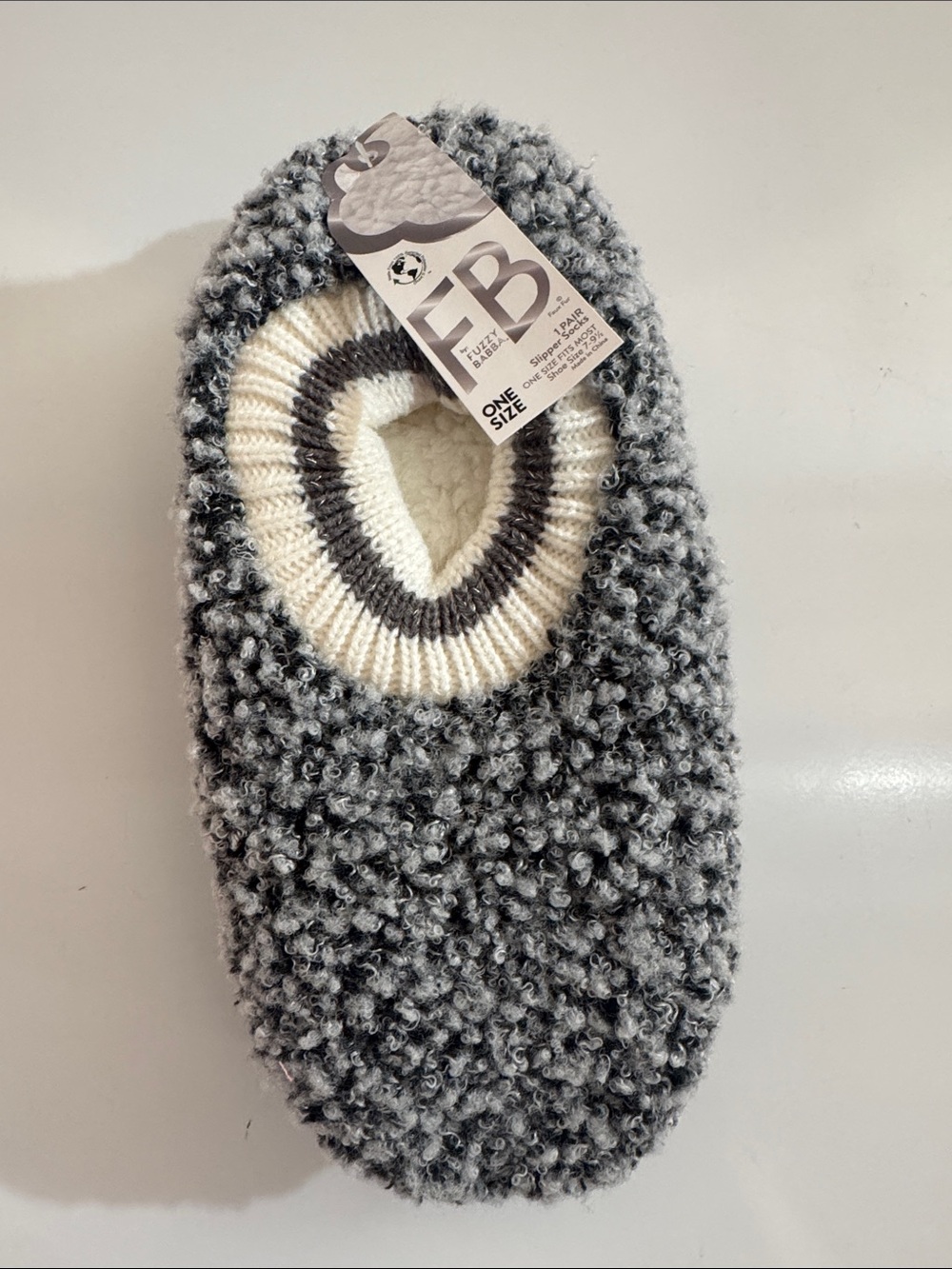 Fuzzy Babba Slipper Sock with Cream Trim
